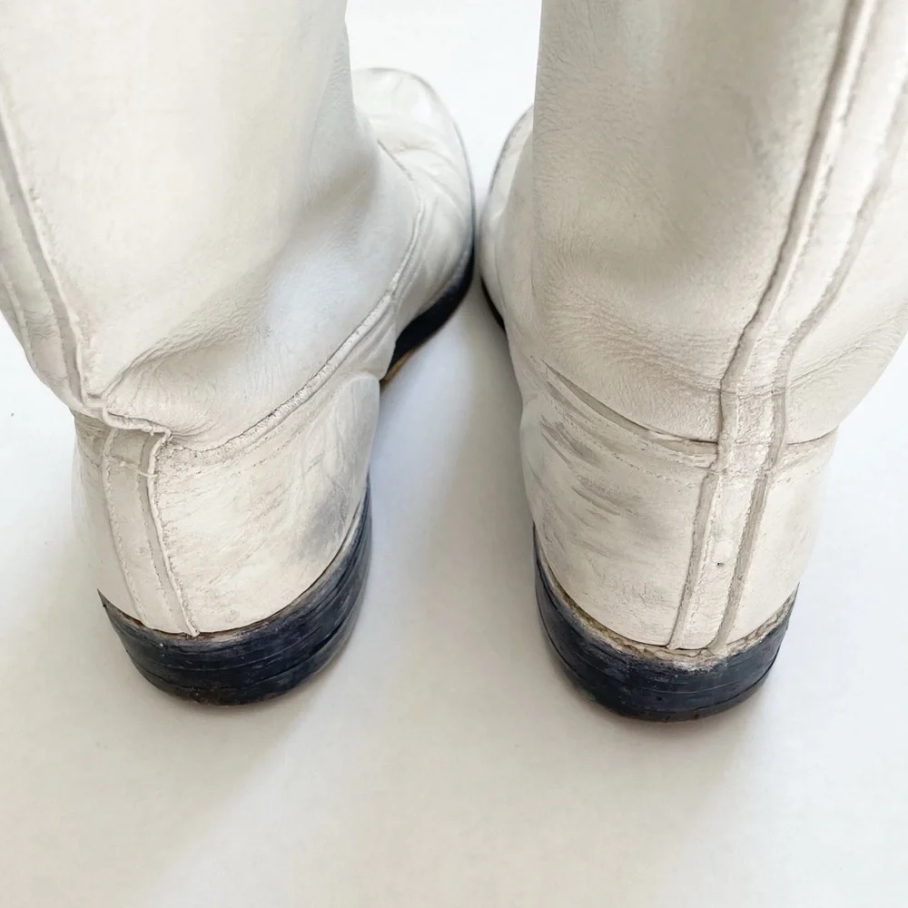 Vintage Mid Calf White Leather Cowboy Boots - Picture 3 of 6